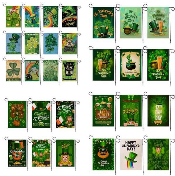 Irish Saint Patrick's Day lino stampato celebrazione fronte-retro bandiere trifoglio cappello verde Festival Garden Flag 200 pz / lotto