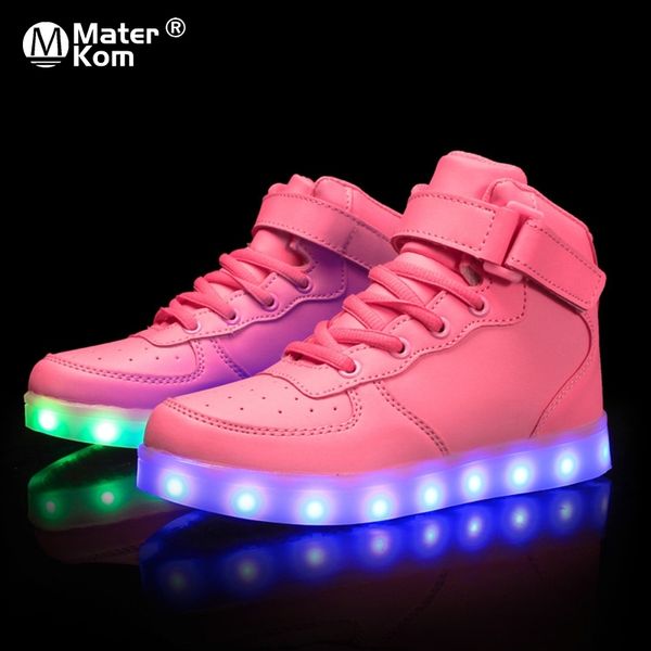 

size 25-37 children led shoes for kids boys glowing sneakers with luminous sole teen baskets light up sneakers with light shoes 201128, Black