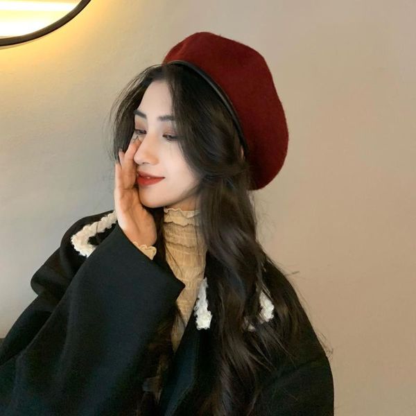 

beret hat of wool warm winter beanie retro vintage painter's hat, Blue;gray