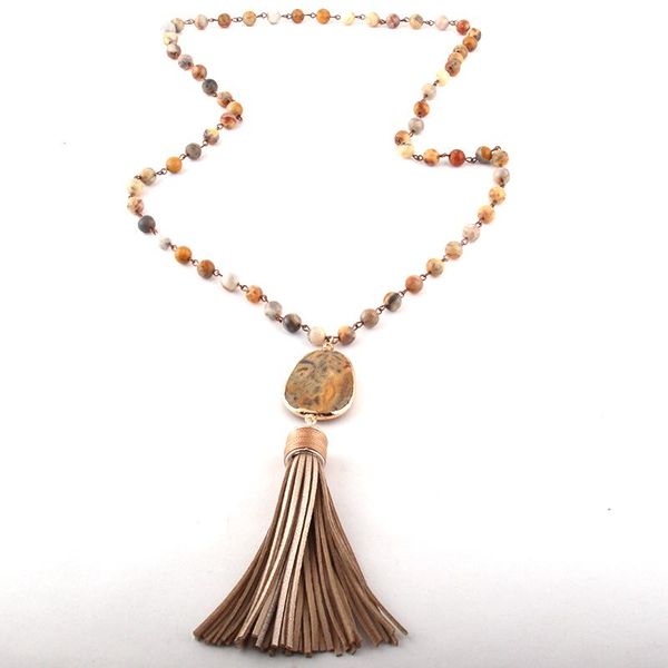 

fashion bohemian tribal jewelry natural semi precious rosary chain stone link druzy tassel pendant necklace, Silver