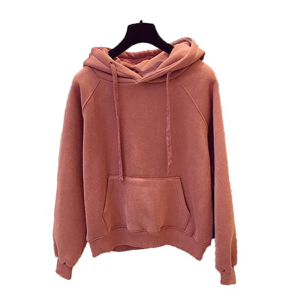 

solid candy colors loose style plus velvet autumn winter girlfriends hoodie women clothing kg-219, Black
