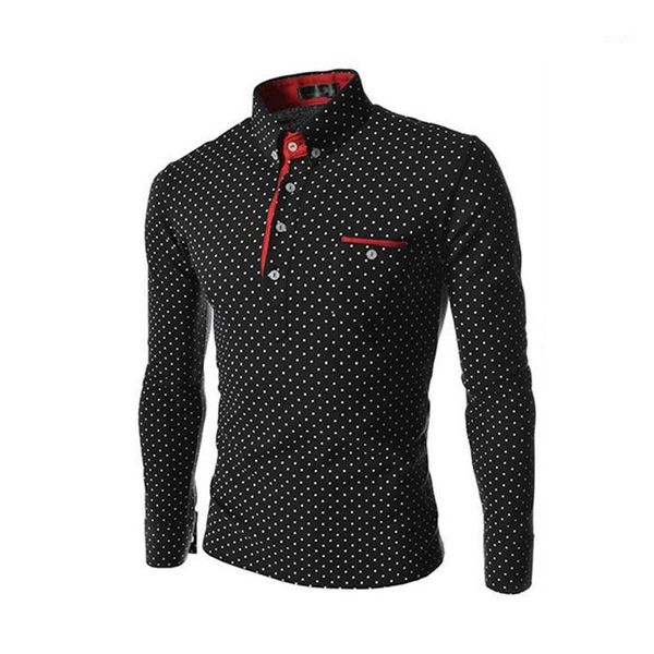 

new style men's fashion polka point men's leisure and self-cultivation long sleeve shirt1, White;black