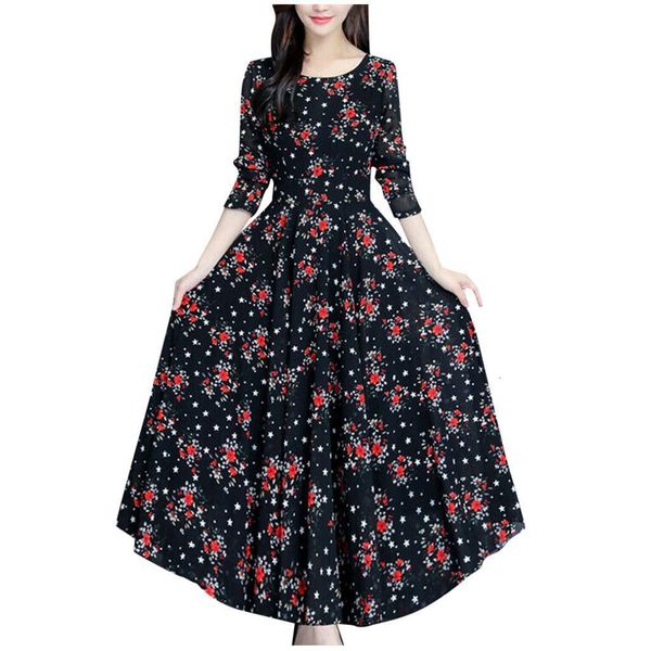 

women long maxi dress summer floral print bohemian beach dress casual short sleeve bandage party dress plus size vestidos #lr2, Black;gray