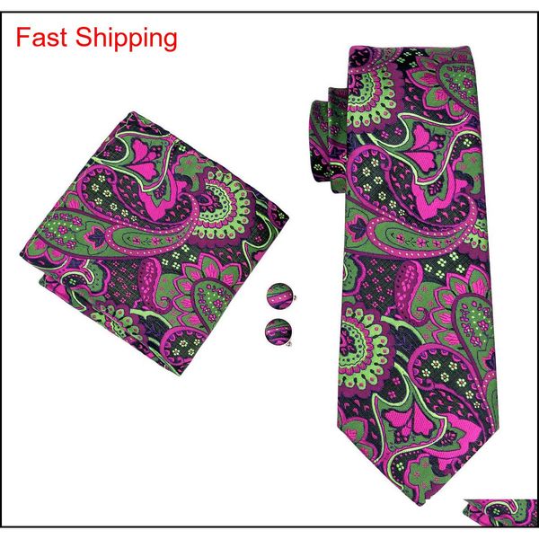 

purple and green ties men wholesale neckties necktie ties for men with cufflinks pocket square gift for fath qyltqn queen66, Black;blue