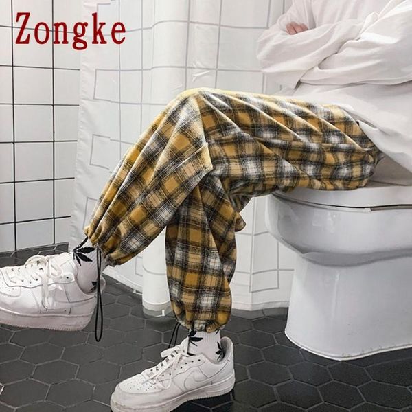 

men's pants zongke plaid mens hip hop harem men clothing trousers jogger harajuku sweatpants 2021 m-2xl, Black
