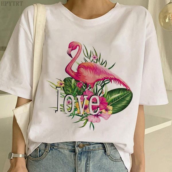 

fashion flamingo love printing t-shirt harajuku women's large size tshirt summer casual short-sleeved white t shirt female