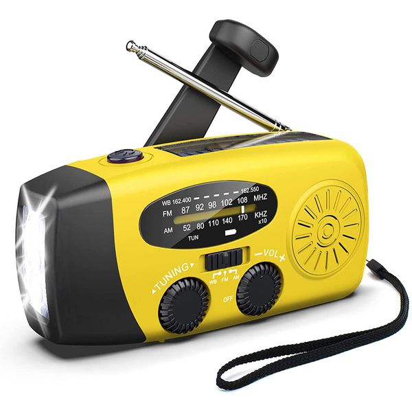 Wetterradio, Notfall-Handkurbel, selbstbetrieben, AM/FM, NOAA, solarbetrieben, tragbare Camping-Wetterradios mit LED-Taschenlampe, 2000 mAh, tragbare Geräte laden