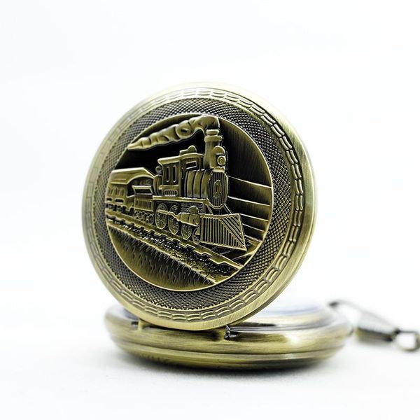 

классический бронзовый поезд механические карманные часы скелет кулон цепь мужские часы классическая бронза большая высокая видимость sqcif, Silver