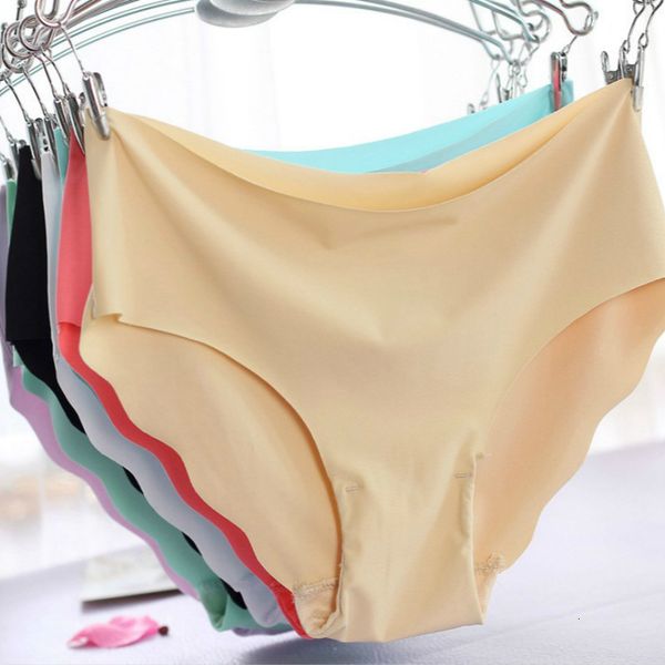 

women's underwear one piece seamless summer comfortable multicolor plus size panties silky middle waist under, Black;pink