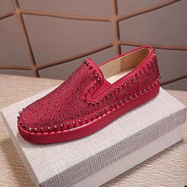 

platform shoes sparkling diamond spikes rivets blue red white black slip on designer sneakers genuine leather casual shoes for mens womens