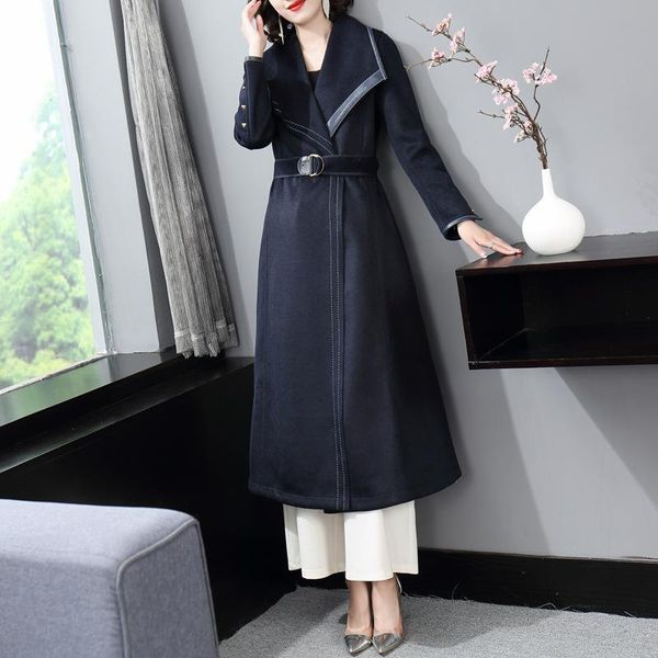 

women's wool & blends mid long double faced woolen coat for 20 years, Black