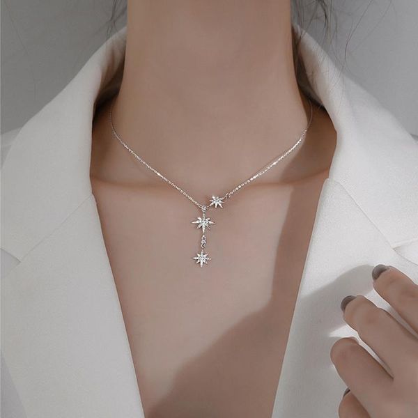 

chains trendy pendant chain necklace shape shining zircon 925 sterling meteor silver jewelry for women wedding birthday gift