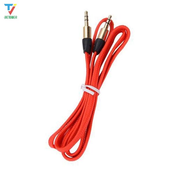 1M Nylon Tecido Trançado Flat Macarrão AUX Cable Acessórios Pacotes para iphone 6 5 Samsung 100 pcs / lote