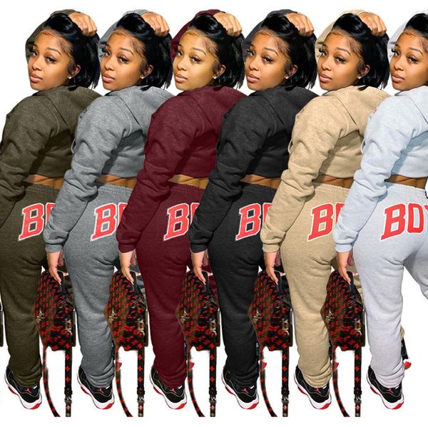 

women two piece tracksuits set fashion letter printed solid hooded pullover with pocket pencli pants party ladies sweater sports suits p968, White