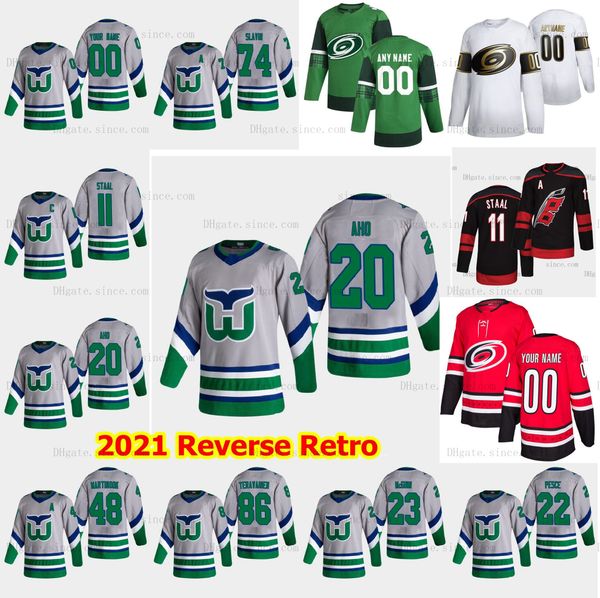 

sebastian aho 2020-21 reverse retro jerseys carolina hurricanes andrei svechnikov justin williams brady skjei james reimer jaccob slavin, Black;red