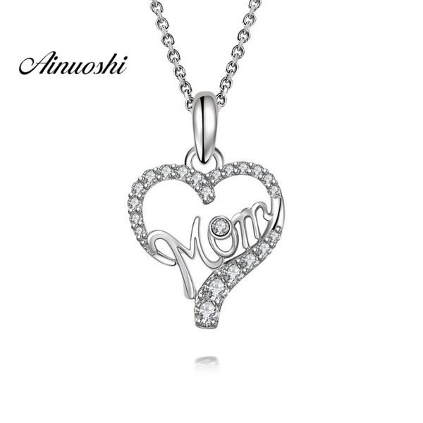 

ainuoshi luxury 925 sterling silver pendant necklace for women hallow mom heart cute long chain necklace wedding collar de plata y200107