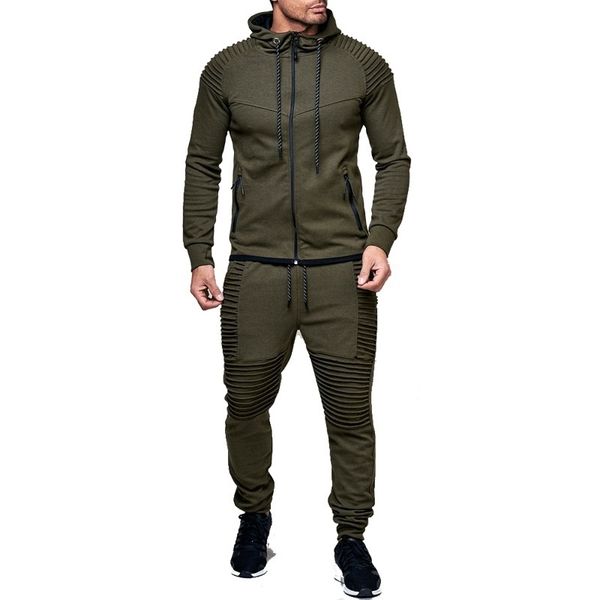 

2021 new men piece sets mens tracksuit casual solid long sleeve hooded sweatshirt+joggers sweatpants male sportswear suits vh2b, Black;brown