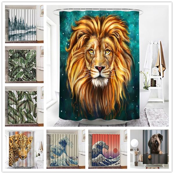 

золотой лев печать душ штора набор с крючками полиэфирной водонепроницаемая росой штора для ванной комнаты декоративного рида-де-douche