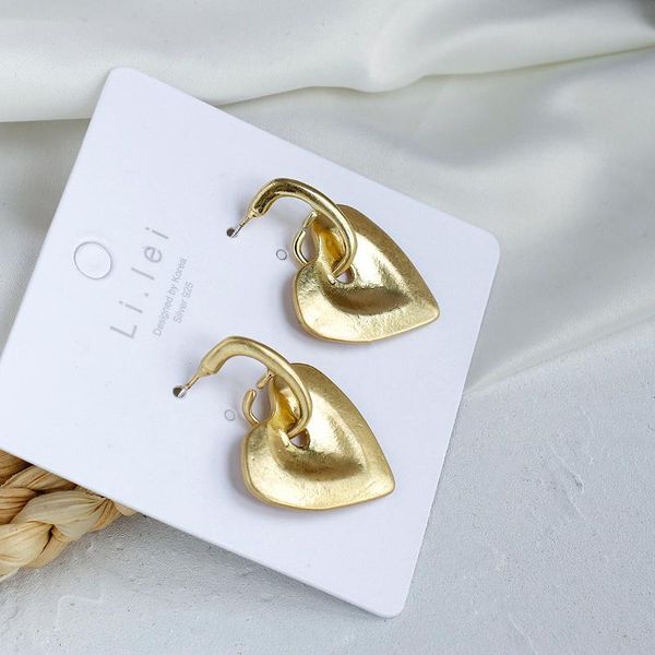 

amorcome korean heart drop dangle earrings for women geometric hanging earrings female fashion jewelry pendenties gift, Golden;silver