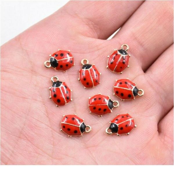 

10pcs ladybird red enamel ladybug charms for bracelet ladybug beads pendant for necklace diy jewelry making jlleef, Black
