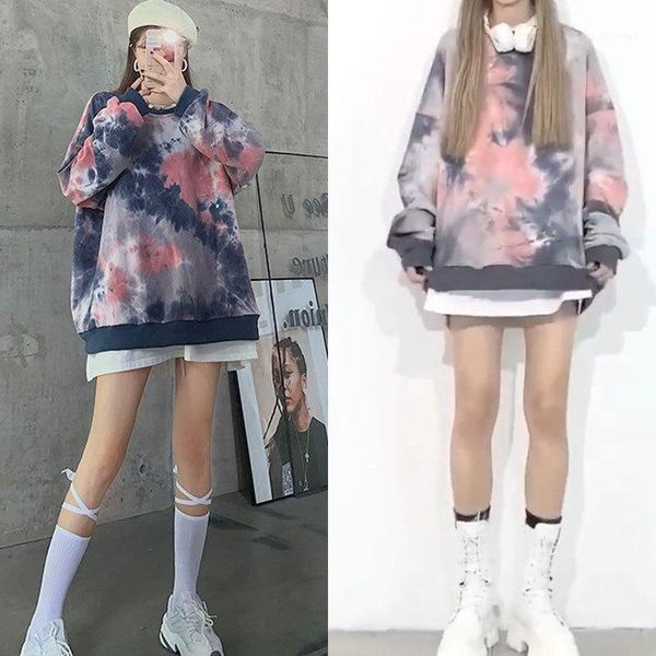 

high street style tie-dye women's mid-length early autumn new loose and thin long-sleeved, Black