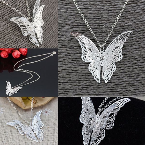 

necklace silver plated openwork white butterfly new fashion pendant jewelry for women giftk3cc