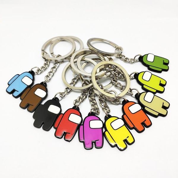 

10 colors games among us keychain zinc alloy colourful gift keychains for car keys decoration accessories, Silver