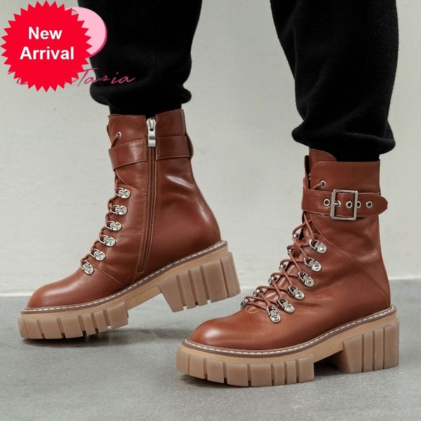 

2021 the new new female leather ankle chunky high heels boots women shoes woman pud0, Black