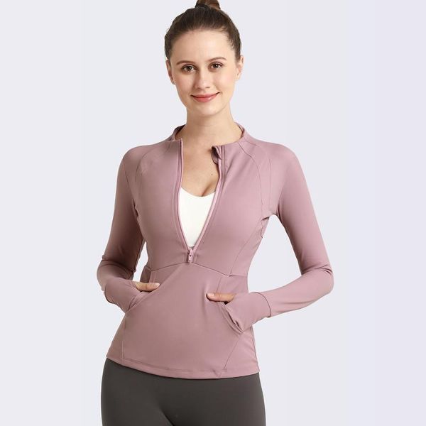 

yoga outfits f.dyraa women's running shirt fitness training zipper jacket sports long sleeve jogging sweatshirt gym sportswear female, White;red