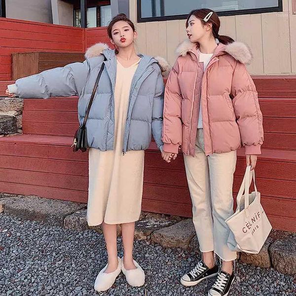 

winter short cotton coat woman parkas faux fur hooded solid blackpink puffer jacket korean elegant thick warm clothes women 1, Black