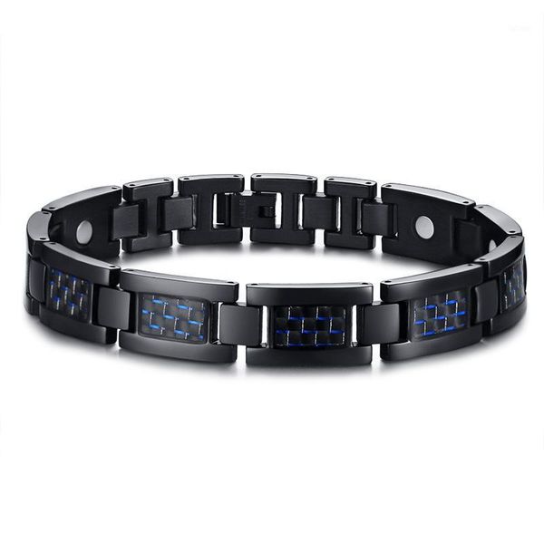 

wholesale handmade black titanium and blue carbon fiber bracelet for men1