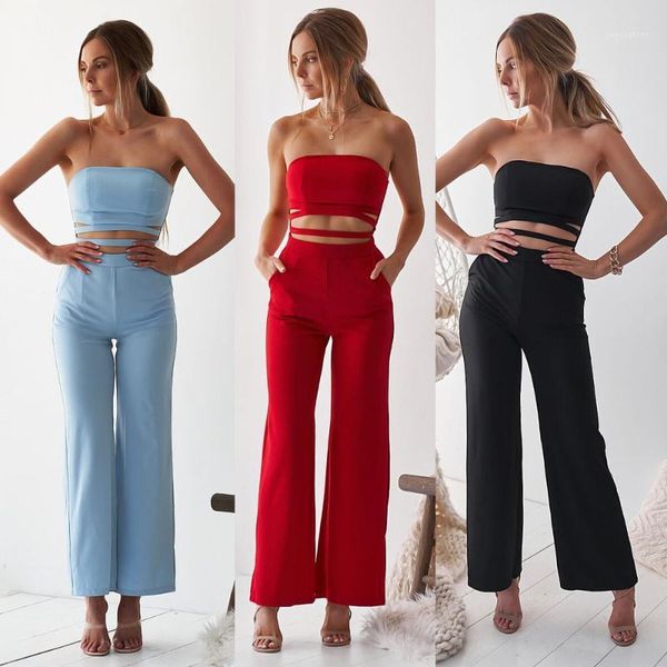 

summer red strapless backless hollow out wide leg jumpsuits for overalls salopette femme jumpsuit women 2019 rompers womens1, Black;white