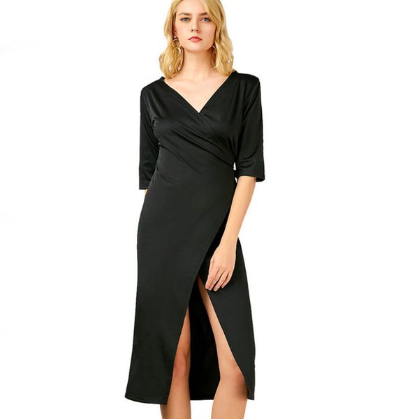 

womens large size v-neck bottoming black dress female season loose solid color sweet cute 84xi2st4dd, Black;gray