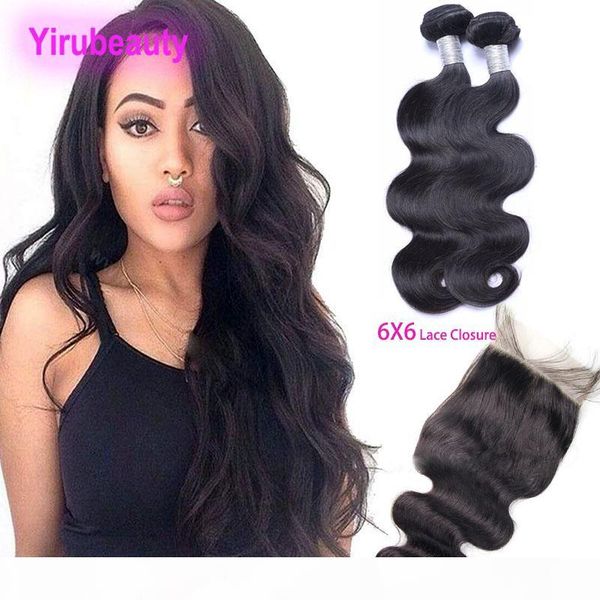 

indian unprocessed human hair 8-28inch bundles with 6x6 lace closure with baby hair body wave lace closure with 2 bundles 95-100g piece, Black;brown
