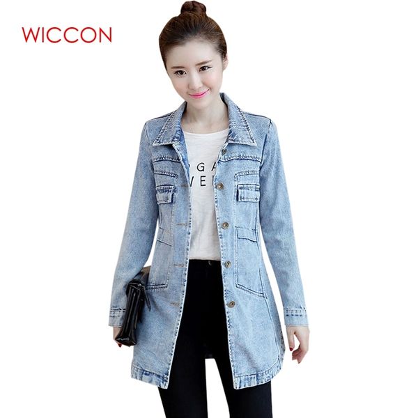 

2020 spring korean casual style denim jacket women slim long basic coat female solid frayed plus size jeans long jackets coat y200101, Black;brown