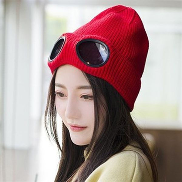 

fashion double-use thickened winter knitted hat warm beanies skullies ski cap with removable glasses for men women cap y201024, Blue;gray