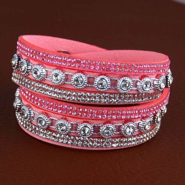 

deluxe multilayer wrap leather bracelet rhinestone charm slake bangles with sparkling crystal wristband women jewelry gi