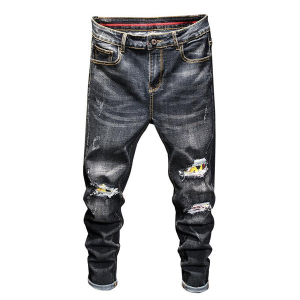

2021 seasons new men's fashion hip-hop jeans korean style business casual stretch straight denim trousers male brand slim pants, Blue