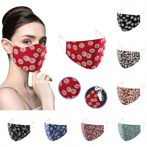 

washable reusable floral face mask print protective cotton masks fashion breathable mouth cover cycling warm mask kimter-c250fz, Black