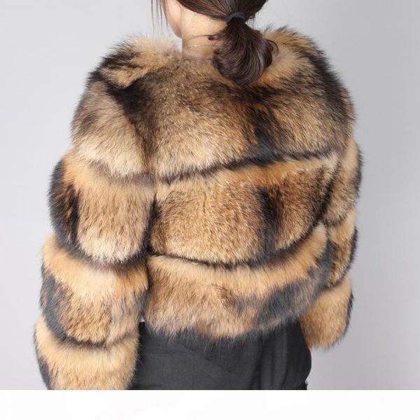 

lavelache 2020 new real fur coat winter jacket women parka natural raccoon fur coat high street thick warm o neck wide-waisted, Black