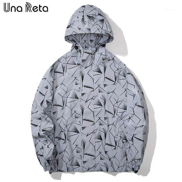 

una reta jacket men new loose party tracksuit coat man hip hop geometric graffiti print reflective noctilucent hooded jacket men1, Black;brown