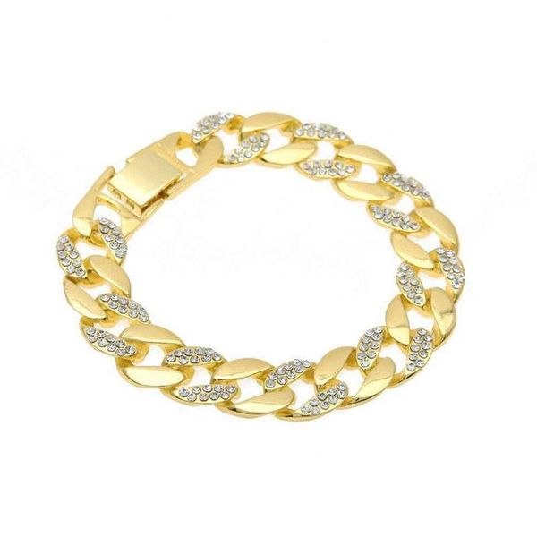 

karopel fashion luxury men's hip hop gold color miami cuban link chain full zircon bracelets gift of new years, Black