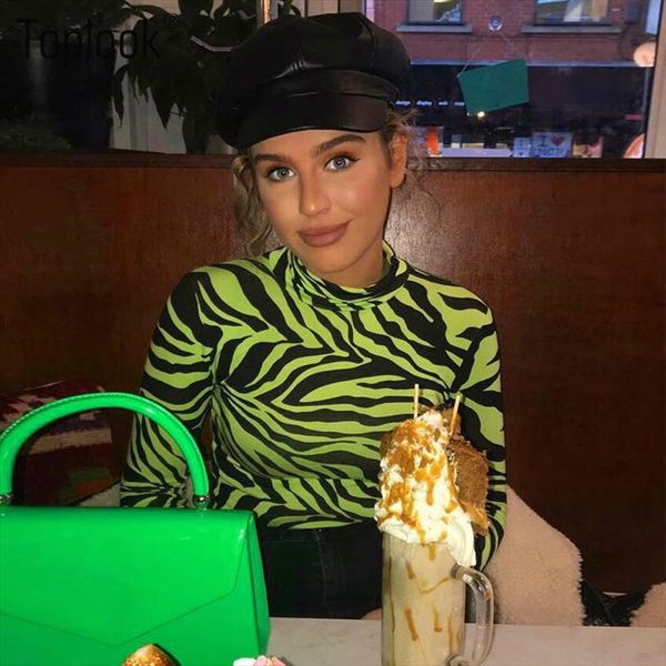 

new zebra pattern bodysuit women highneck stretch long sleeve print bodycon winter fashion party club casual body, Black;white