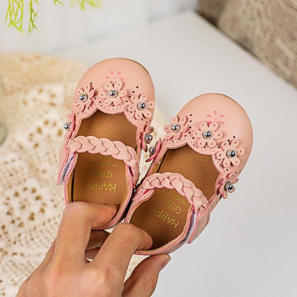 

flat shoes 2021 spring baby girls wedding party fine leather mary janes for toddler beige pink flowers e01027, Black;grey