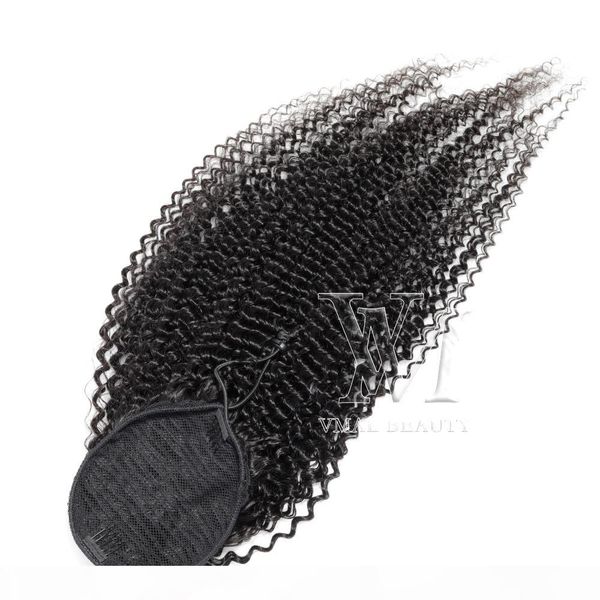 

vmae brazilian human hair ponytail natural color kinky curly 140g horsetail unprocessed virgin human hair extensions, Black