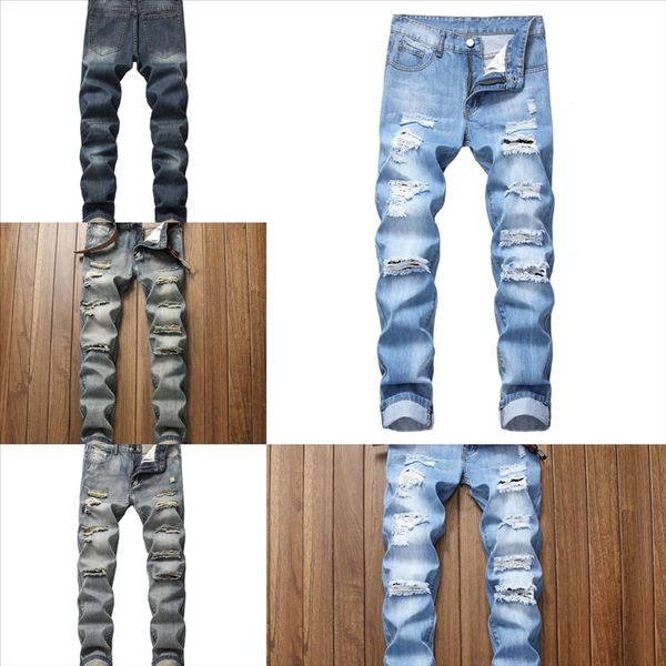 

evmwk mens jean holes classic hip hop pants stylist jeans distressed ripped jean biker slim fit motorcycle man motocycle jeans, Black