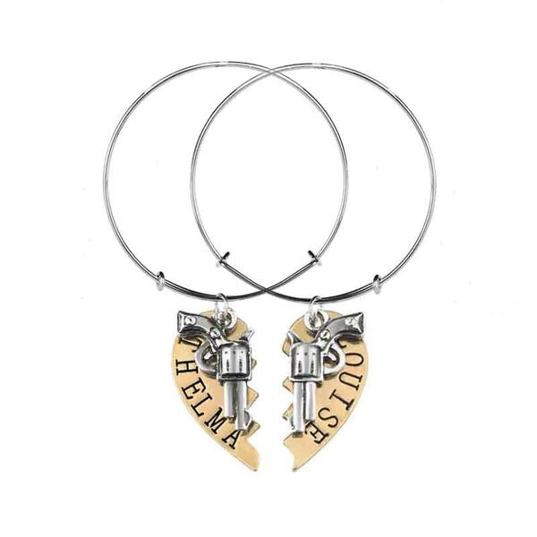 

charm bracelets 2021 design thelma louise gun loving heart pendant charms bracelet fashion lover bangles one pair selling, Golden;silver