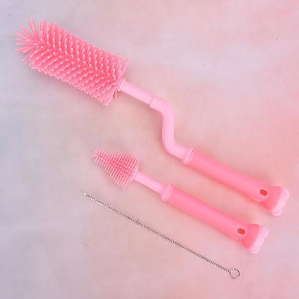 

360 degree rotation sile bottle brush baby pacifier cup nipple cleaning brushes set handheld soft head food grade watering h qylgfx