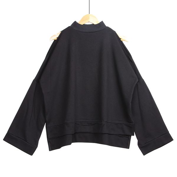 

2021 new long-sleeved sweater with bare shoulder woman cotton high-wind clothes strapless collar bat sleeve stylish loosey 6gss, Black