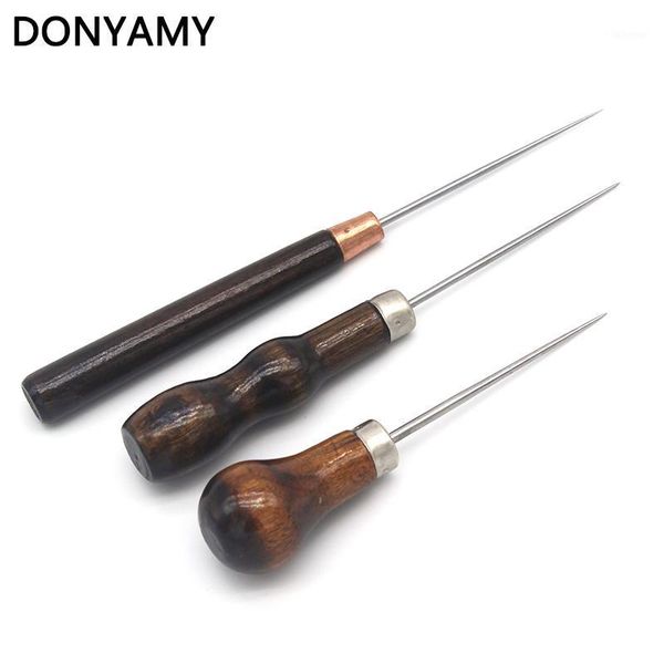 

donyamy 1set sewing tools wooden handle diy leather tent sewing awl pin punch hole repair tool hand stitcher leathercraft needle1, Black